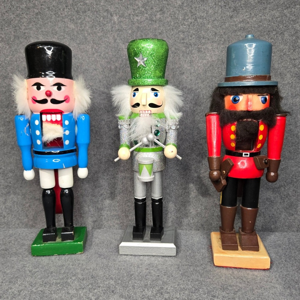 Christmas Wooden Nutcracker Figures Set 3pc Holiday Decor Collection